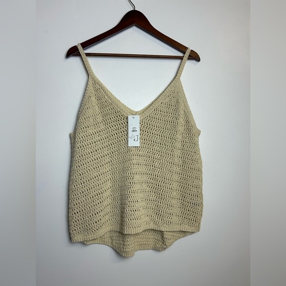 NWT Tula J Leylanie Sweater Tank Women Sz M Crochet Knit Tan V-Neck minimalist - Picture 3 of 10